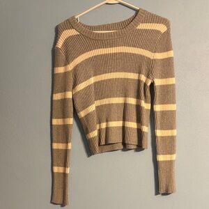 Pink Rose Gray and White Striped Sweater